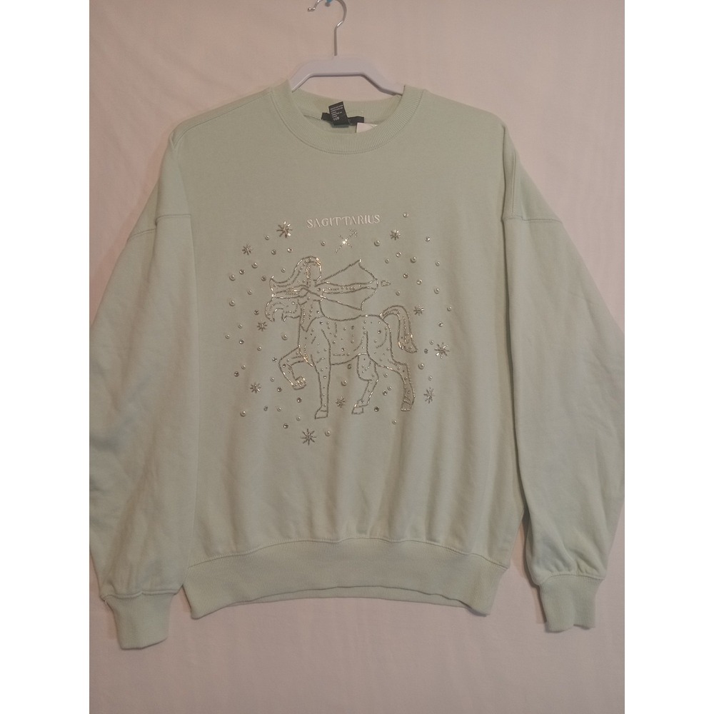 New Forever 21 Women's Beaded Sagittarius Terry Sweater Sz Xsmall Oversized